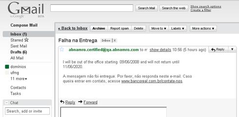 Auto-resposta do Banco ABN Amro Auto-resposta do Banco ABN Amro